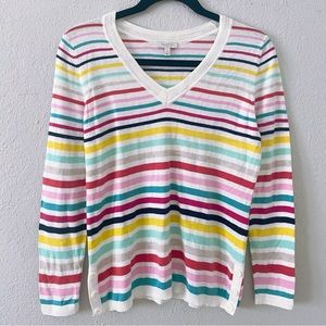 Talbots Rainbow Stripes Sweater Pullover V-neck Long Sleeve Small